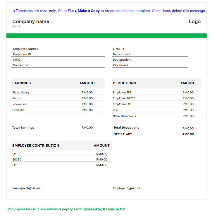 Payslip Template Example